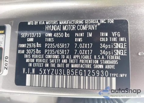 2014 Hyundai Santa Fe Sport 2.4L z USA, uszkodzony, nr VIN 5XYZU3LB5EG125930